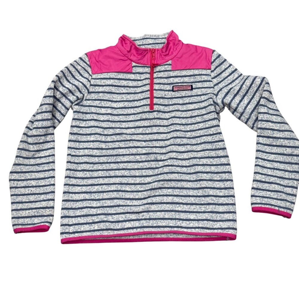 Vineyard Vines Girls Striped 1/4 Zip Pullover Sweater Pink Blue M 10-12